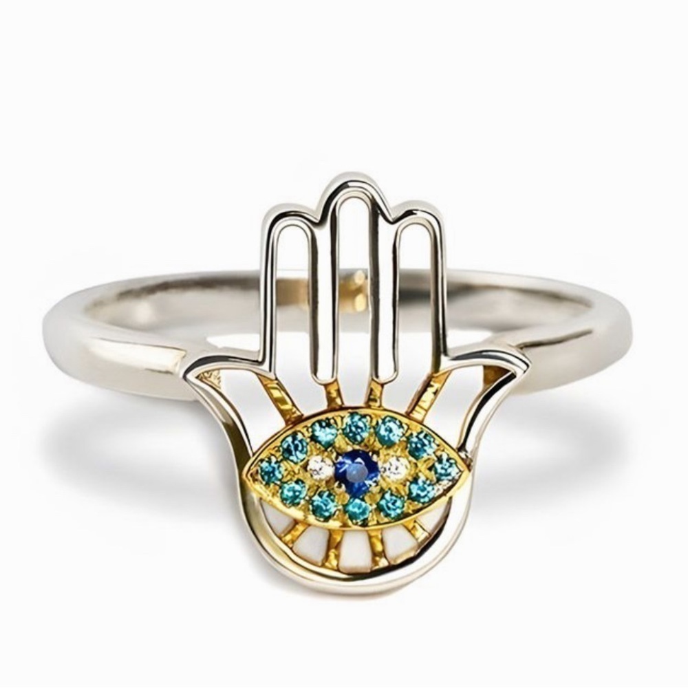 Sterling Silver Palm Evil Eye Ring Size 8 YOU'RE ALWAYS PROTECTED HAMSA